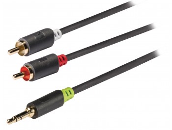Stereoljudkabel 3,5 mm hane - 2 st RCA hane grå
