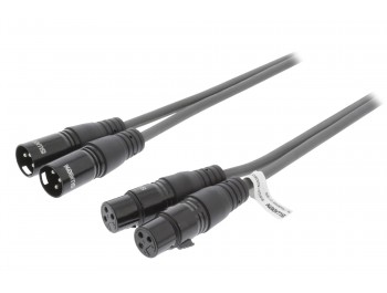 XLR Stereokabel 2x XLR 3-Pin Hane - 2x XLR 3-Pin Hona Mörkgrå