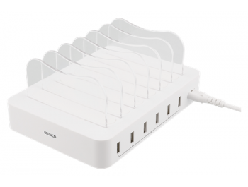 USB laddningsstation, 6x USB-A portar, 5V DC, 10A, 50W, 1,5m kabel, vit