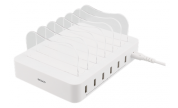 USB laddningsstation, 6x USB-A portar, 5V DC, 10A, 50W, 1,5m kabel, vit